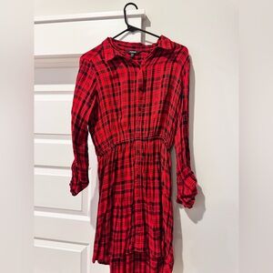 Express Women's Long Sleeve Red Plaid Dress
